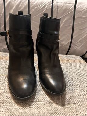 Tommy Hilfiger Black Leather Ankle Booties with Buckle
